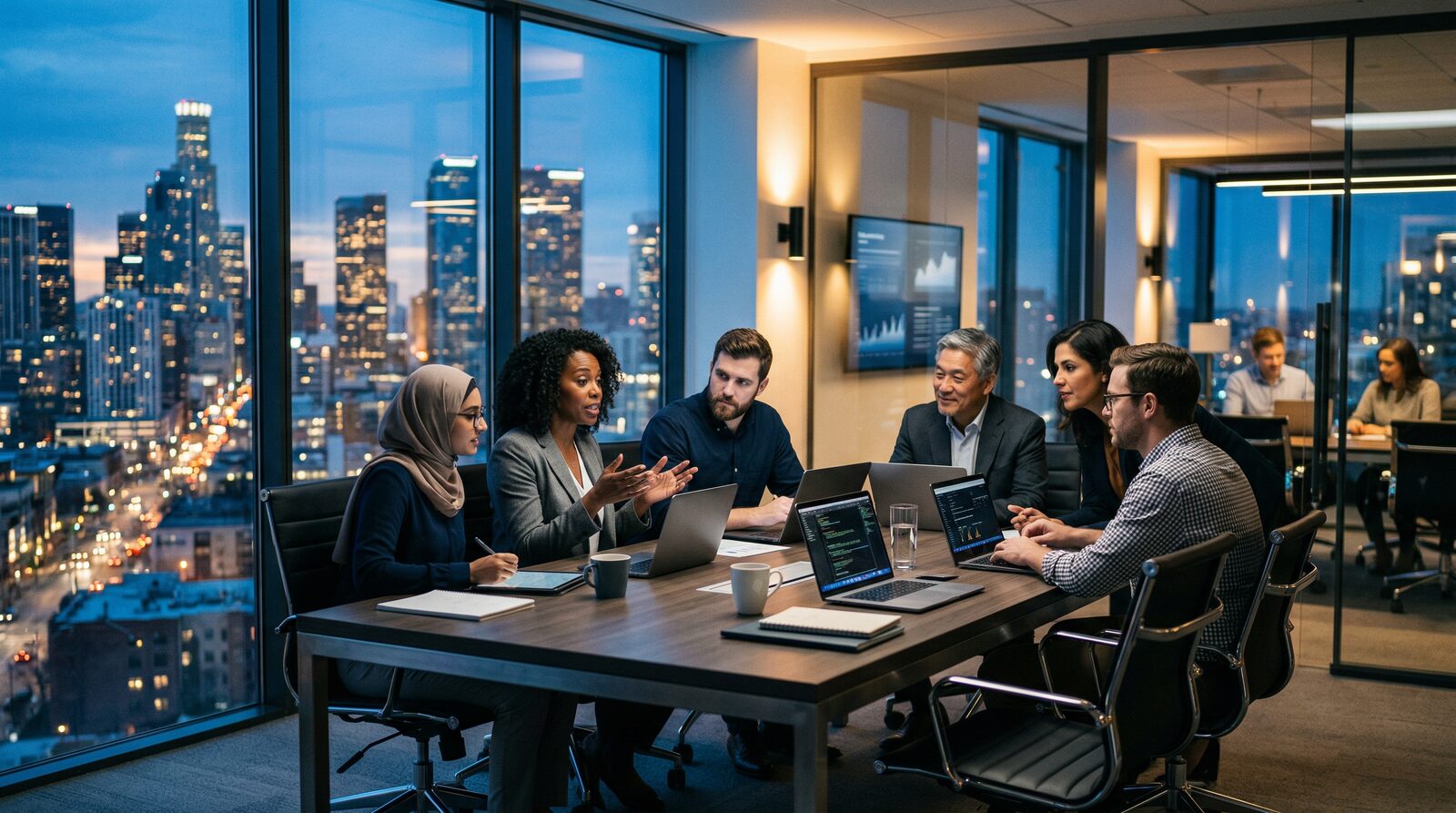 IT professionals collaborating in a modern office